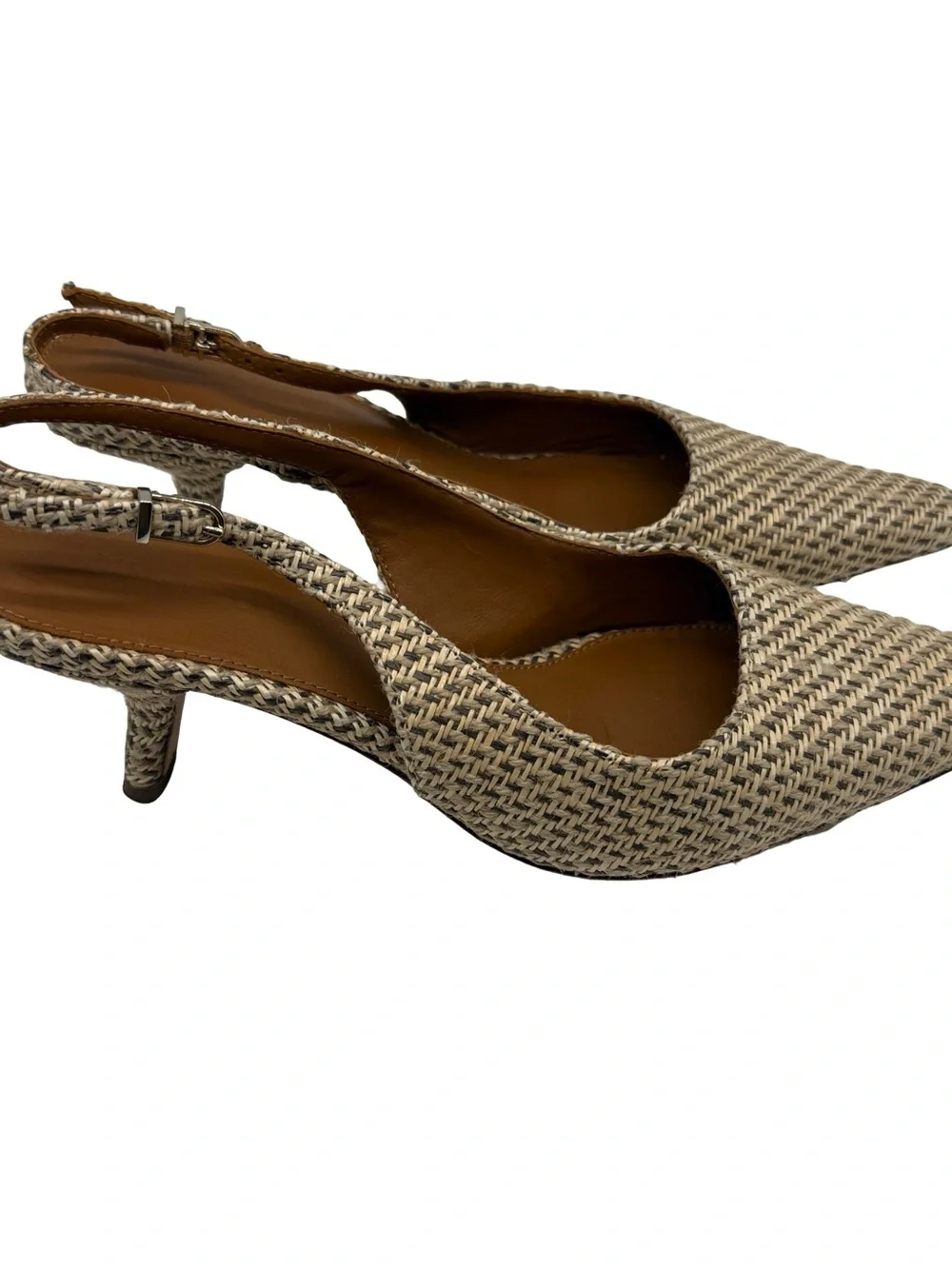 J. Mclaughlin Beige Cassidy Grasscloth Slingback Kitten Heels Size 8